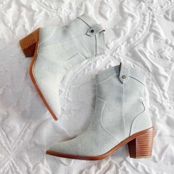 7 For All Mankind Denim Blue Western Cowboy Ankle Boots - Picture 1 of 9